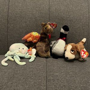Ty Beanie Babies - Misc. Pack (Goochy, Scorch, Loosy, & Tracker) - Vintage